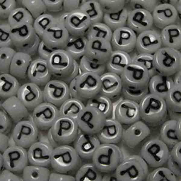 P White With Black 6x4MM Letter Alphabet Bead