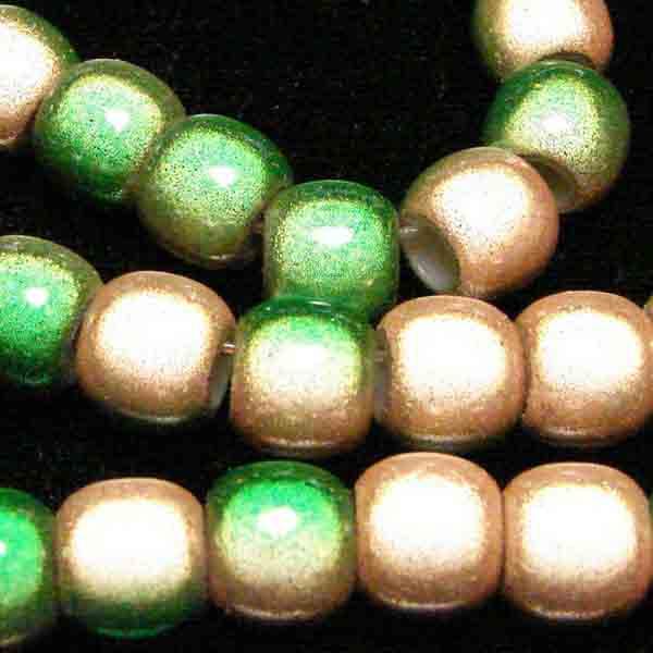Peach with Green 2 Tone 7x8MM Miracle Crow Bead