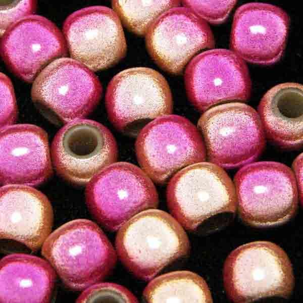 Peach with Hot Pink 2 Tone 7x8MM Miracle Crow Bead