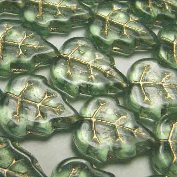 Peridot 12x10MM Veined Leaf With Gold Detail