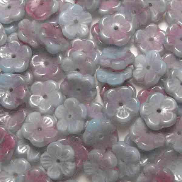 Periwinkle With Pink 8X3MM Flower Blossom Rondelle