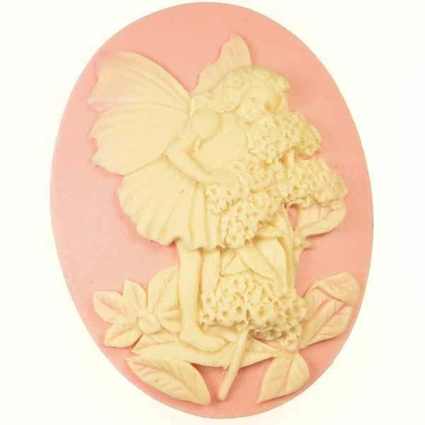 Pink 40x30MM Cameo With Ivory Fairy