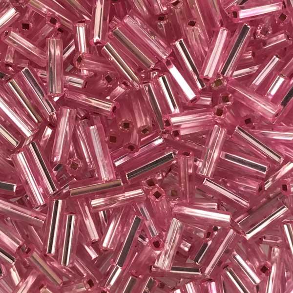 Pink Dyed Silver Lined Bugle Size 3 (6MM)