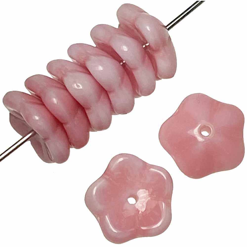 Pink With White 9X4MM Cupped Flower Blossom