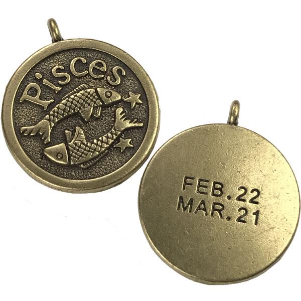 Pisces 24MM Antique Brass Plate Coin Pendant