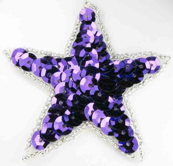 Purple Sequin Star Motif 65mm