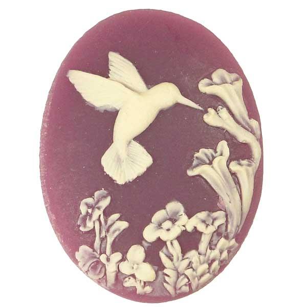 Purple With Ivory 40X30MM Hummingbird Cameo