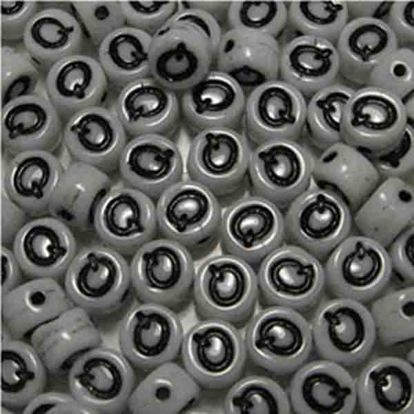 Q White With Black 6x4MM Letter Alphabet Bead