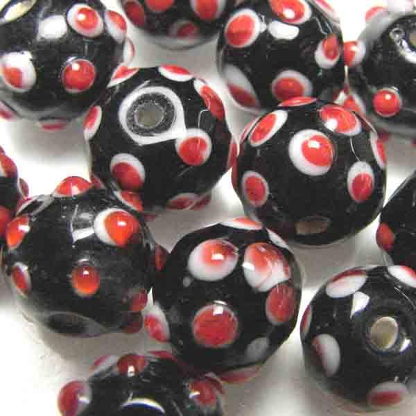 Red/White/Jet Horned Eye Bead
