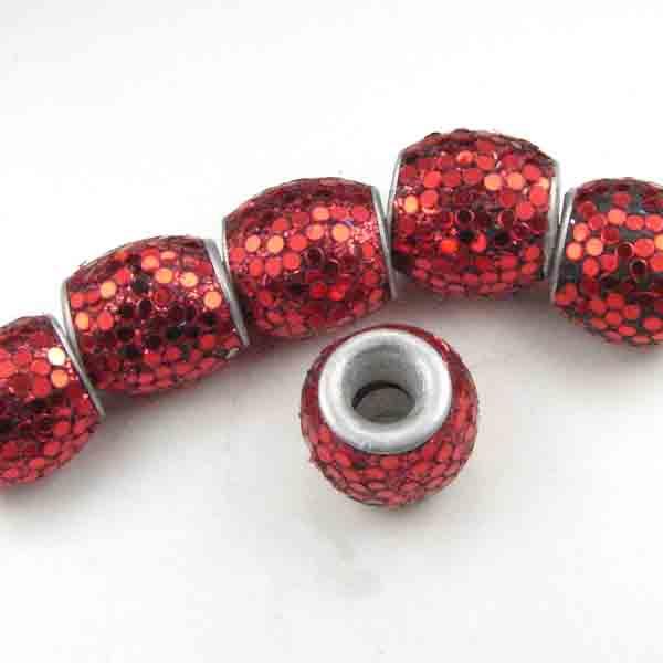 Red Glitter 10MM Barrel Bead