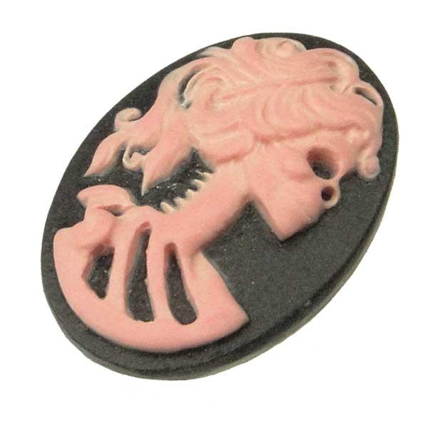 RightFacing Black with Pink 18x13MM Lady Skeleton Cameo
