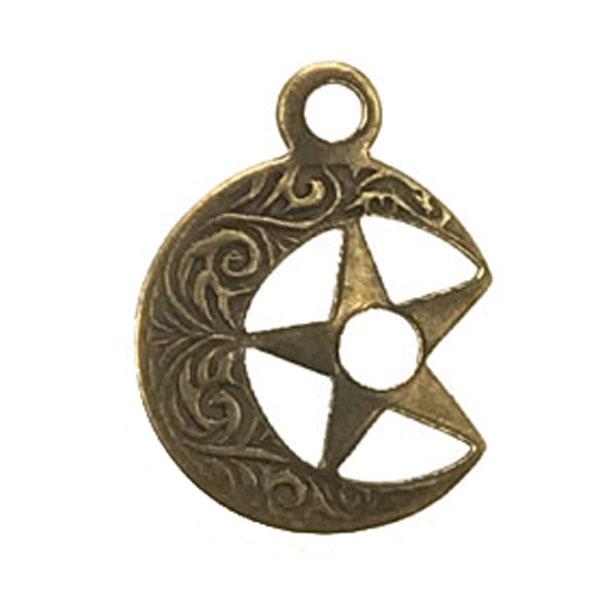 Right Facing Antique Brass Plate 11MM Star in Moon