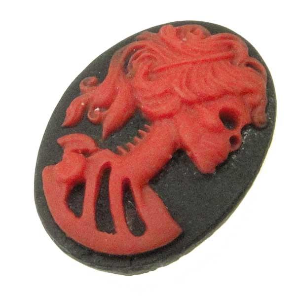 Right Facing Jet Black With Red 18x13MM Lady Skeleton Cameo