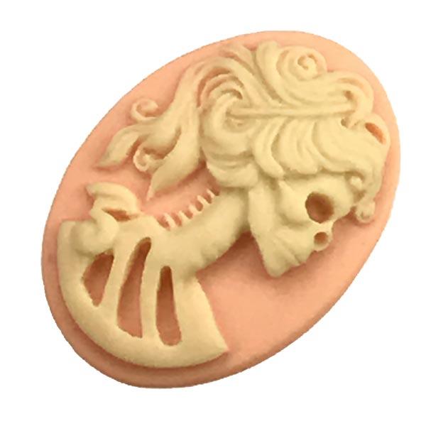Right Facing Light Rose with Ivory 18x13MM Lady Skeleton Cameo