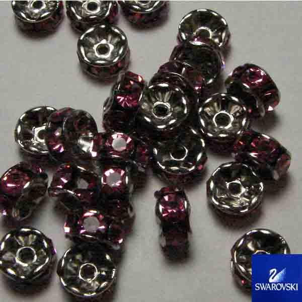 Rose/Silver 6MM Swarovski Crystal Rhinestone Rondelle