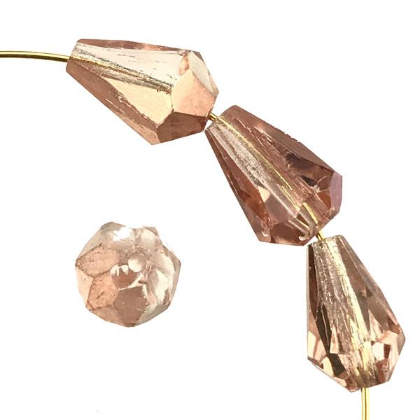 Roseline/Gold 12x8MM Fire Polish Tear