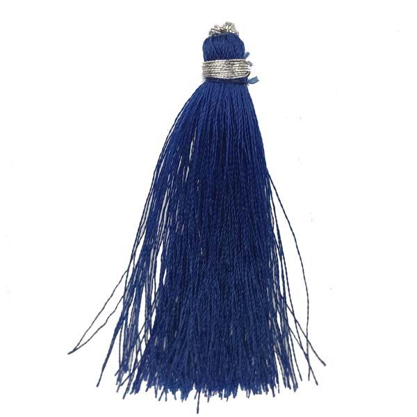 Royal Blue 2 1/8 Inch Silk Tassel With Silver Thread Detail