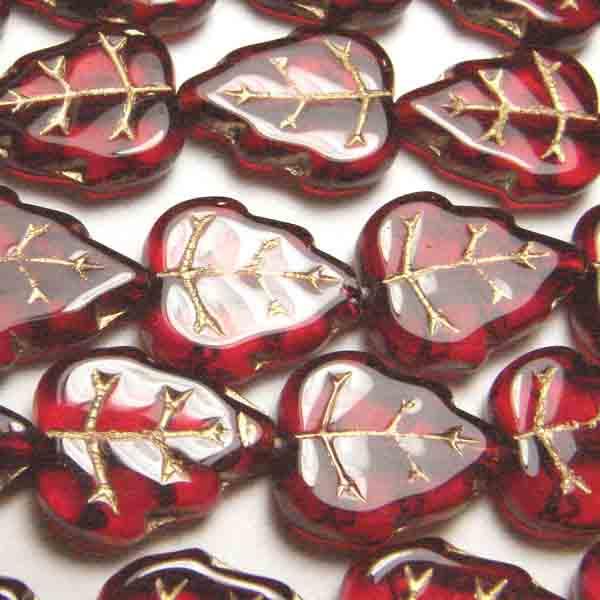 Ruby 12x10MM Veined Leaf With Gold Detail