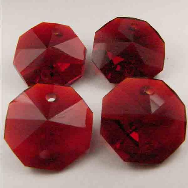 Ruby 14MM Machine Cut 2 Hole Octogon