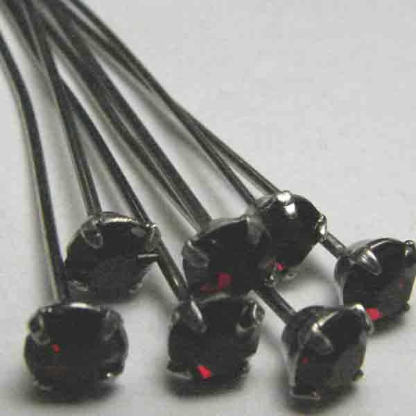 Ruby Rhinestone Silver Plate Headpin