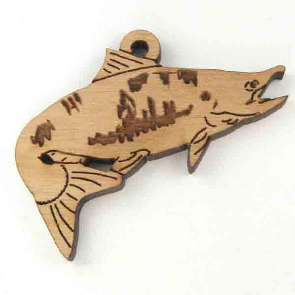 Salmon Fish 25x33MM Burned Wood Pendant