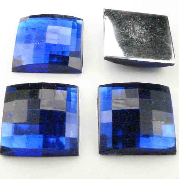 Sapphire 15mm Square Plastic Faceted Mirrored Flatback Stone