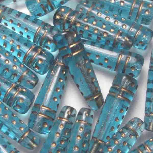 Sapphire 23X7MM Bottle Bead With Gold Detail