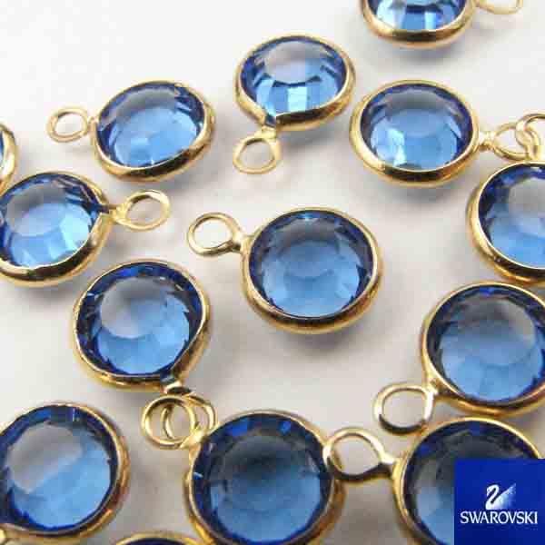 Sapphire With Gold 7MM (SS29) Swarovski Channel Pendant