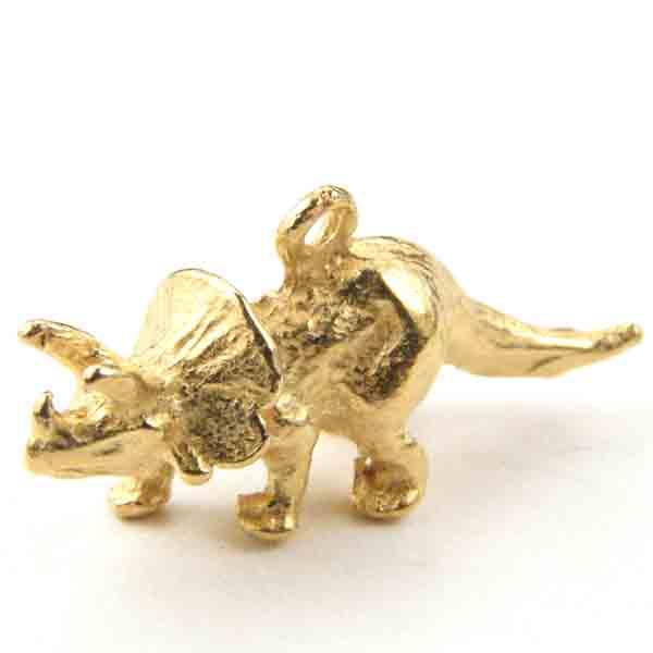 Satin Gold Plate 12x26MM Triceratops Dinosaur