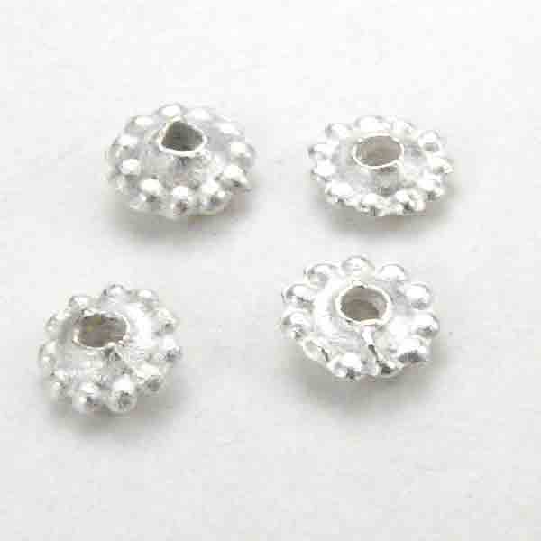 Satin Silver Plate 5x2 Rondelle Spacer with Beaded Edge
