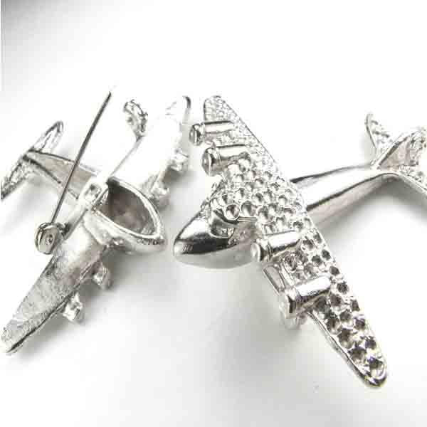 Silver 2 inch Airplane Pin With Rhinestone Settings