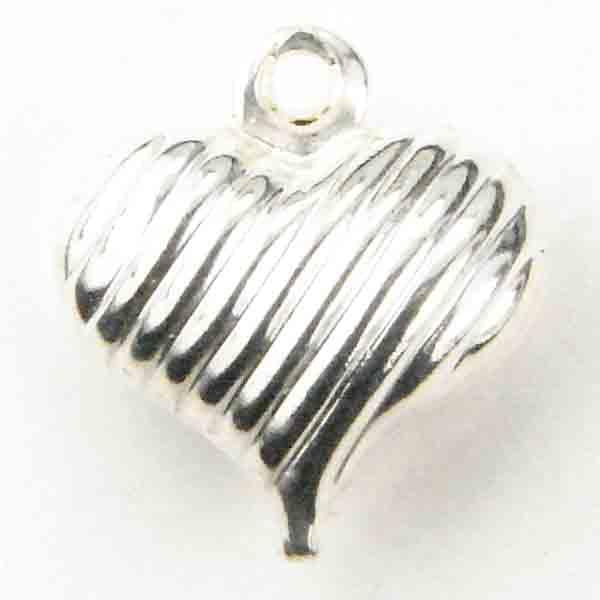 Silver Plate 10MM Ribbed Hollow Heart