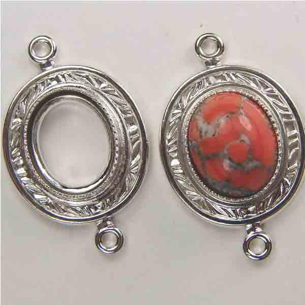Silver Plate 10X8MM Cabochon Textured Rim Connector Setting