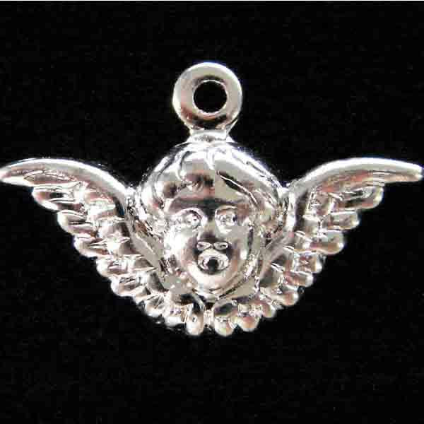 Silver Plate 10x15MM Cherub Face With Wings