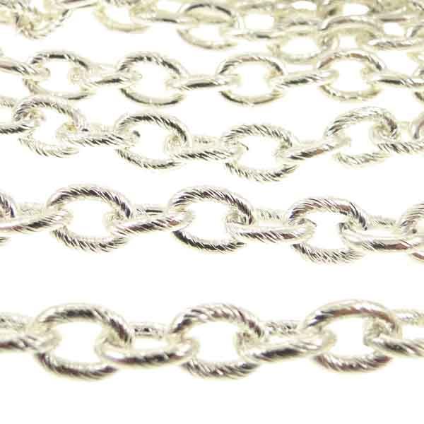 Silver Plate 10x7MM Textured Cable Chain