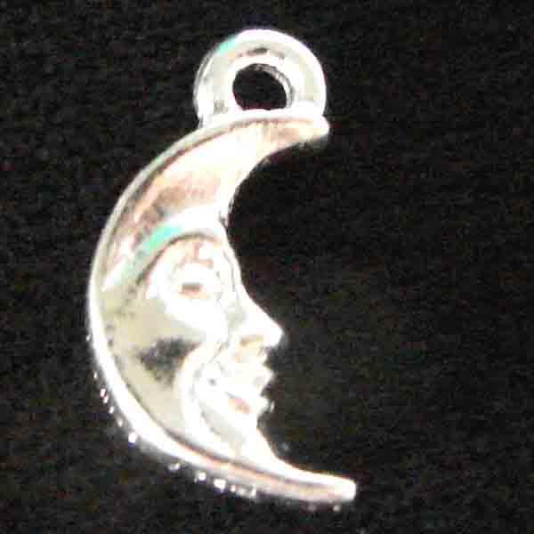 Silver Plate 11X7MM Crescent Moon with Face