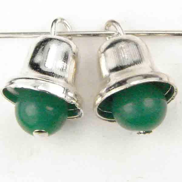 Silver Plate 12x10MM Bell With 6MM Jade Glass Clapper