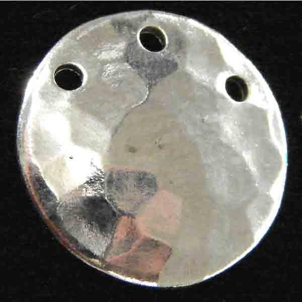 Silver Plate 13MM Dished Hammered 3 Hole Round