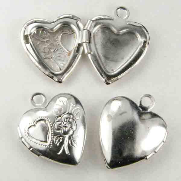 Silver Plate 13MM Floral Heart Locket