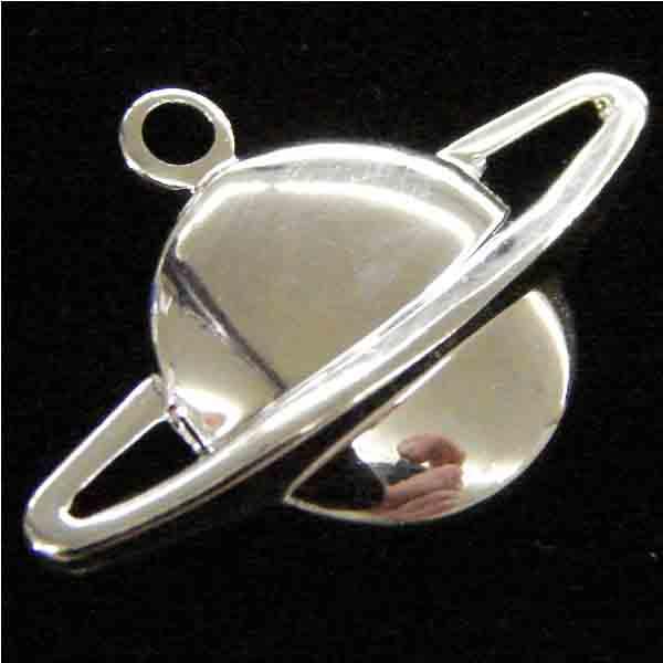 Silver Plate 13x21MM Saturn Charm Pendant