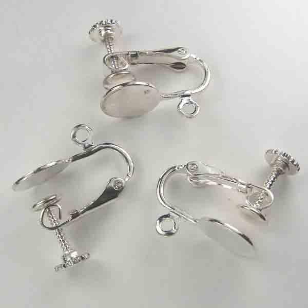 Silver Plate 13x9MM Clip On With Screw Back, 9MM Gluing Pad and Hanging Loop
