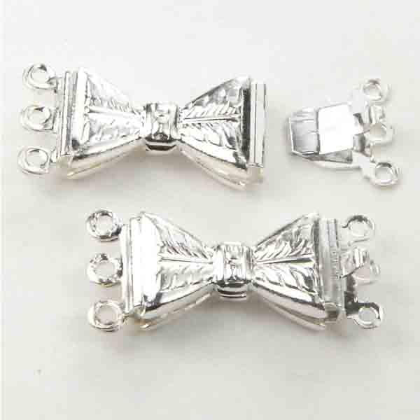 Silver Plate 14X7MM 3 Strand Bow Clasp