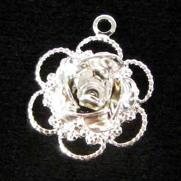 Silver Plate 14x11MM Rose With Filigree Backing