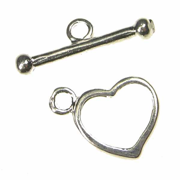 Silver Plate 14x12MM Heart Toggle Clasp