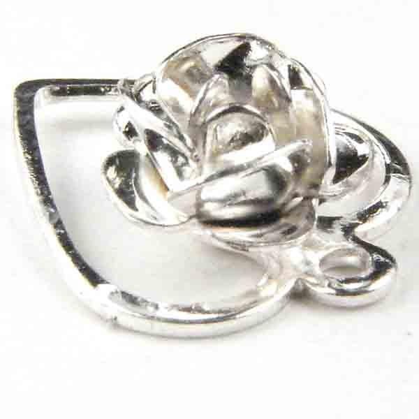 Silver Plate 14x12MM Thin Rimmed Heart Stamping With Rose