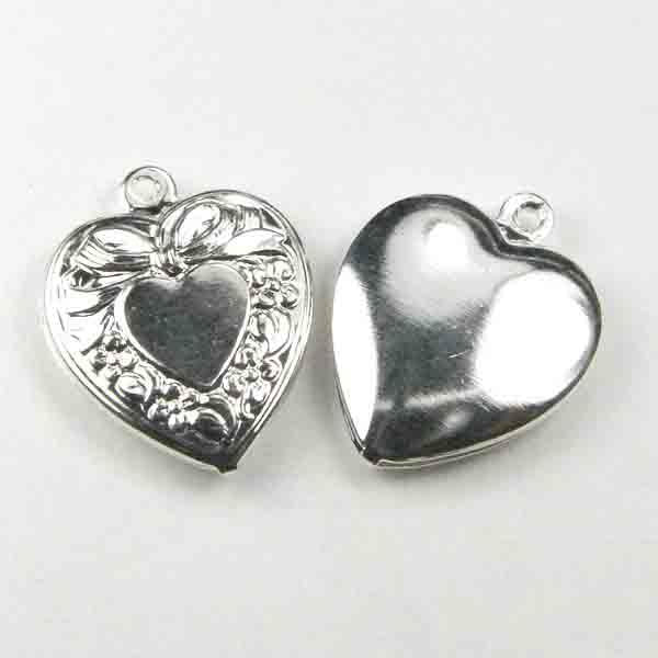 Silver Plate 15MM Hollow Heart Floral Edged