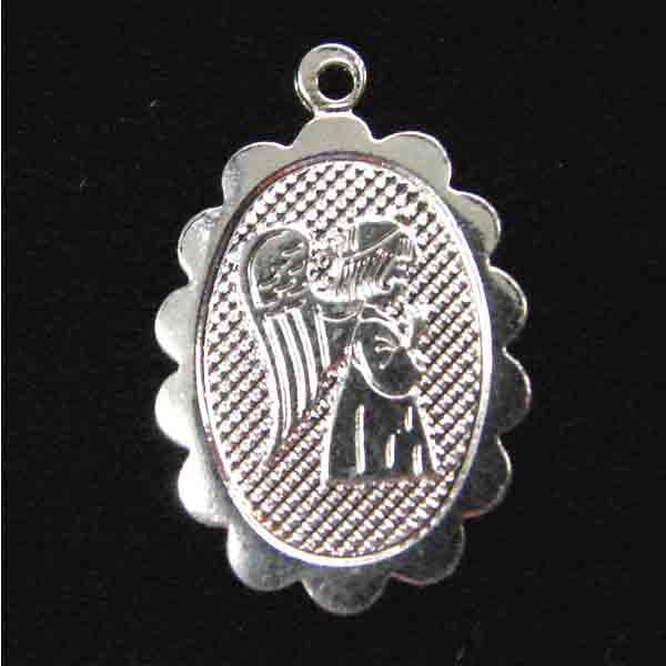 Silver Plate 16x12MM Scalloped and Textured Oval Angel