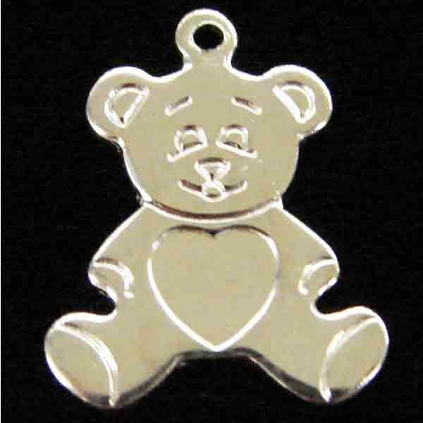Silver Plate 16x15MM Stamped Teddy Bear