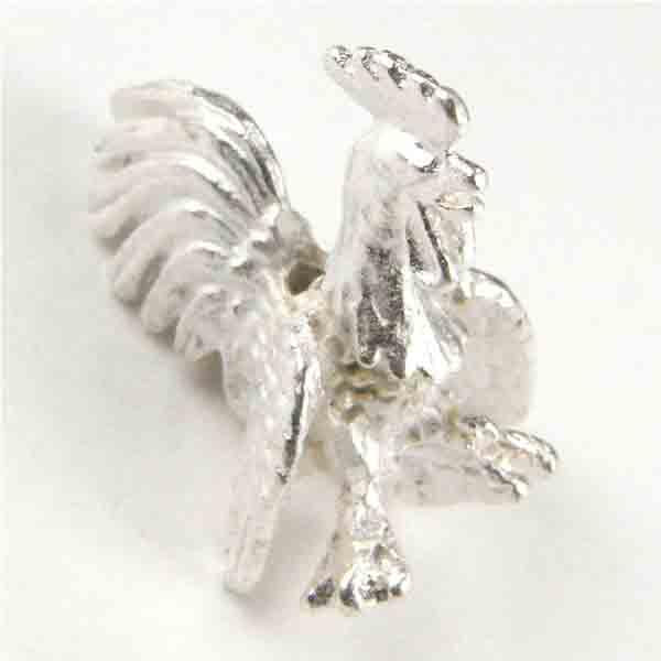 Silver Plate 17MM Rooster Bead 3-D