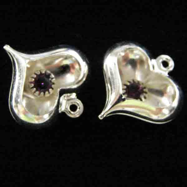 Silver Plate 17X16MM Heart With Amethyst Rhinestone